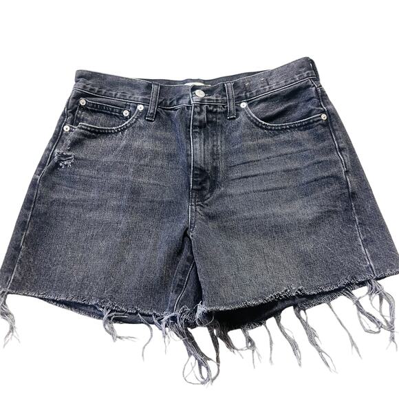 Madewell Relaxed Black Raw Hem Mid-Length Cut Off Denim Shorts Size 28 - Picture 1 of 4